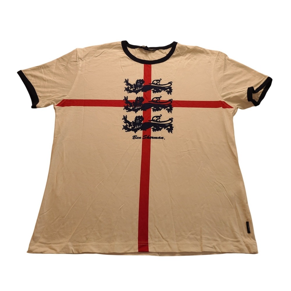 Ben Sherman Cream T-Shirt with Red Cross and Black Crest